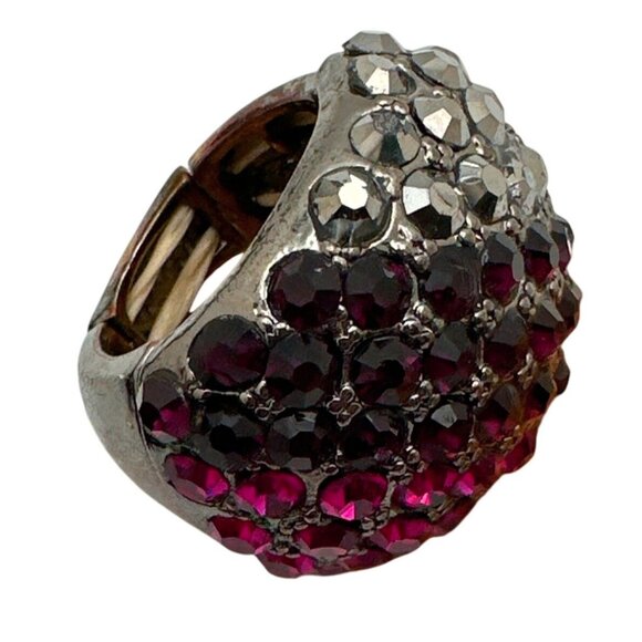 Retro Vibe Purple Ombre Cocktail Ring Dome Stretch Wide Tri Color Rhinestones - Picture 3 of 6